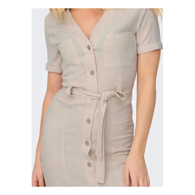 ONLY Siesta kortærmet hør kjole - Moonbeam