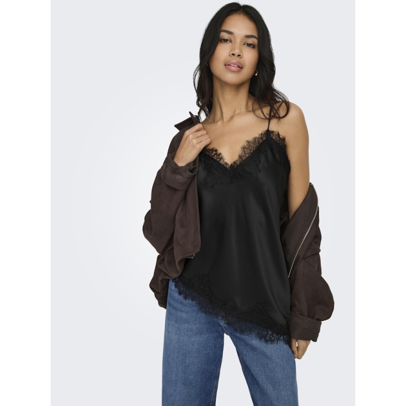ONLY Bella Strop satin Blonde Top - Sort