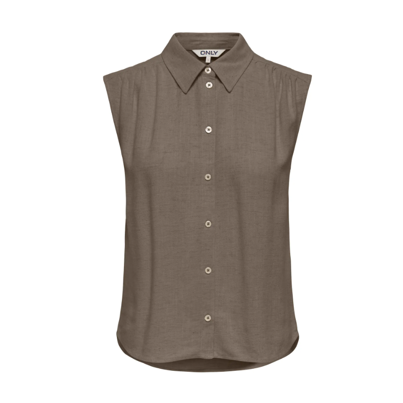 ONLY Siesta ærmeløs hør skjorte - Walnut