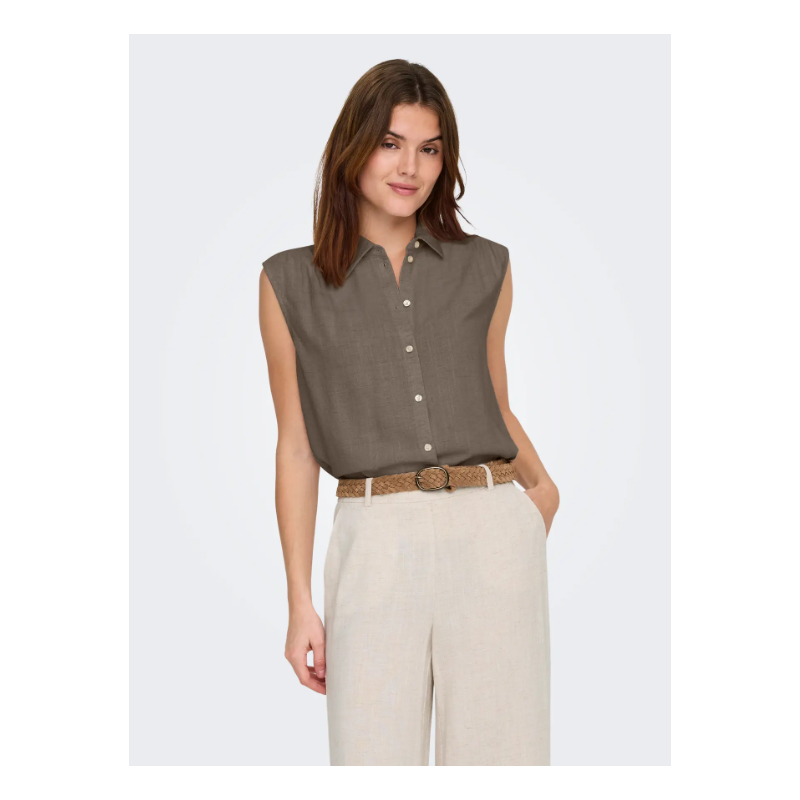 ONLY Siesta ærmeløs hør skjorte - Walnut