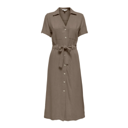 ONLY Siesta kortærmet hør kjole - Walnut