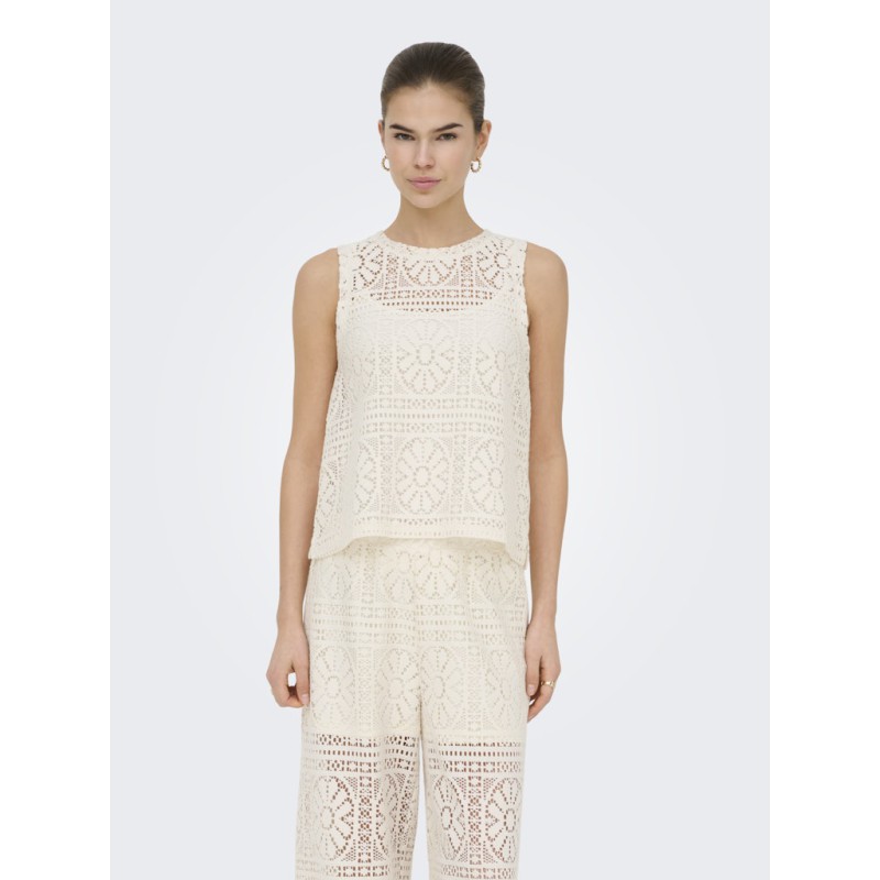 ONLY Lian Kortærmet blonde croptop - Birch