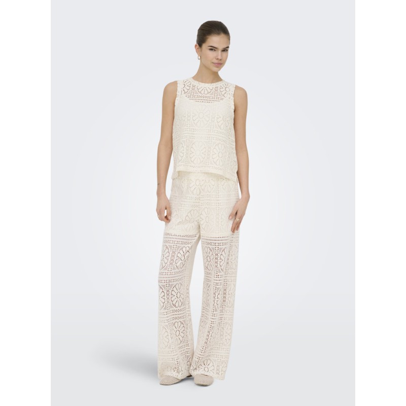 ONLY Lian Kortærmet blonde croptop - Birch