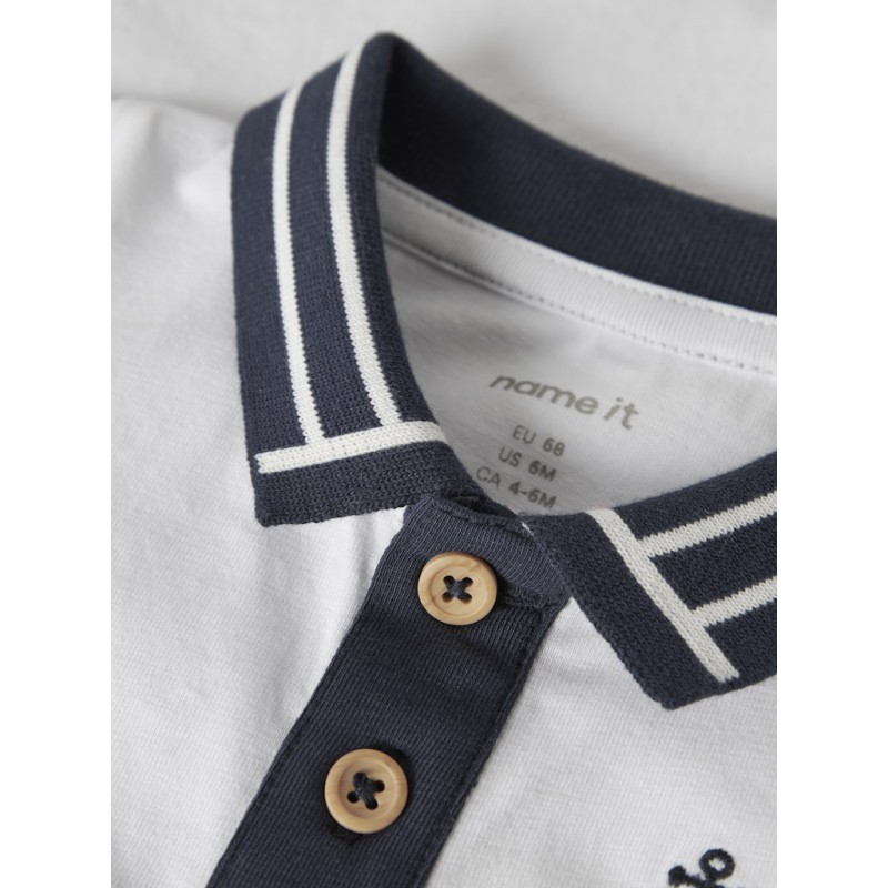 NAME IT Baby Flip Langærmet Polo Bodystocking - Bright White