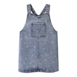 NAME IT MINI Rosa Kort Denim Overall Kjole - Medium Blue Denim / Blomster
