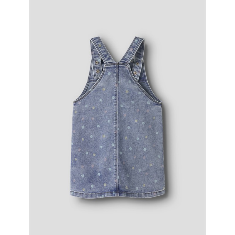 NAME IT MINI Rosa Kort Denim Overall Kjole - Medium Blue Denim / Blomster