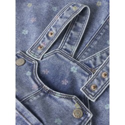 NAME IT MINI Rosa Kort Denim Overall Kjole - Medium Blue Denim / Blomster