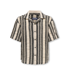 ONLY & SONS Junior Dani Hæklet Kortærmet Skjorte - Cloud Dancer / Sort