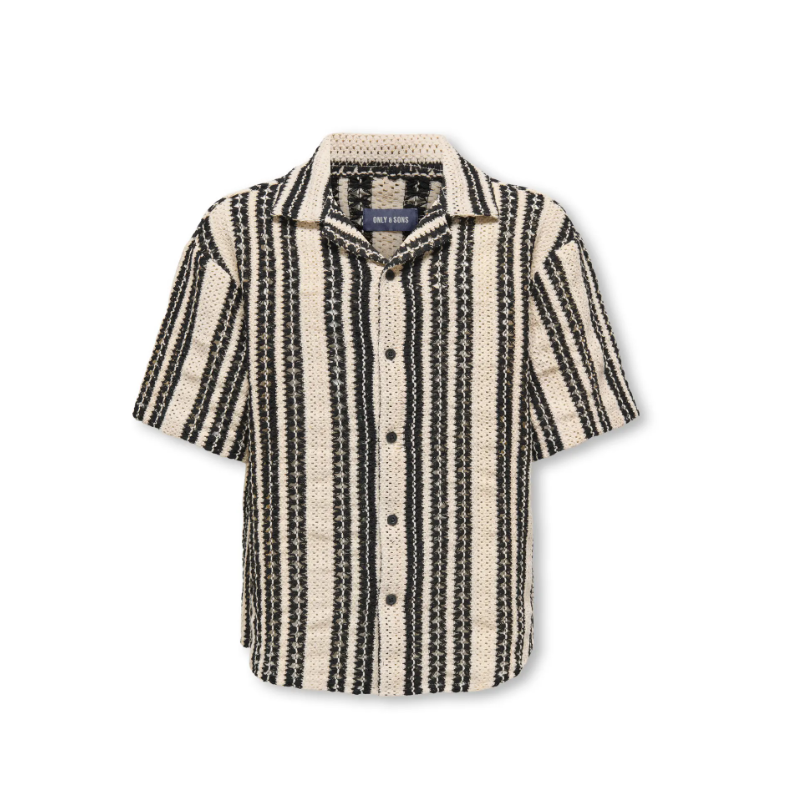 ONLY & SONS Junior Dani Hæklet Kortærmet Skjorte - Cloud Dancer / Sort