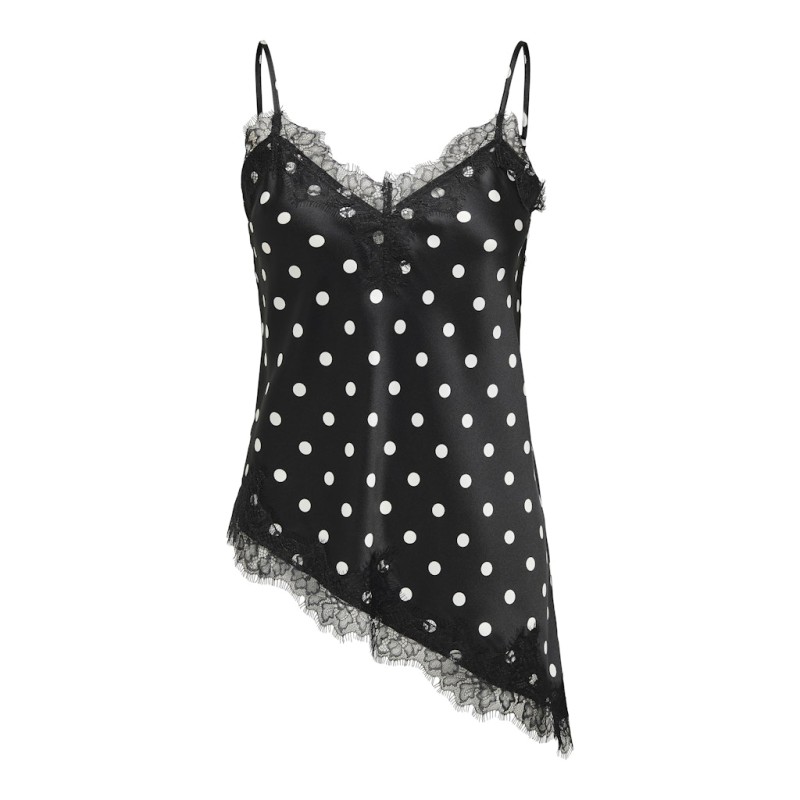 ONLY Bella Strop satin Blonde Top - Black and white dots