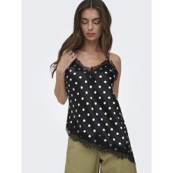 ONLY Bella Strop satin Blonde Top - Black and white dots