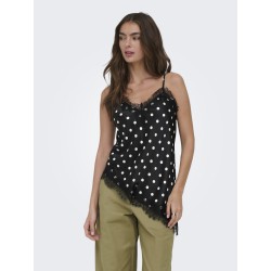 ONLY Bella Strop satin Blonde Top - Black and white dots
