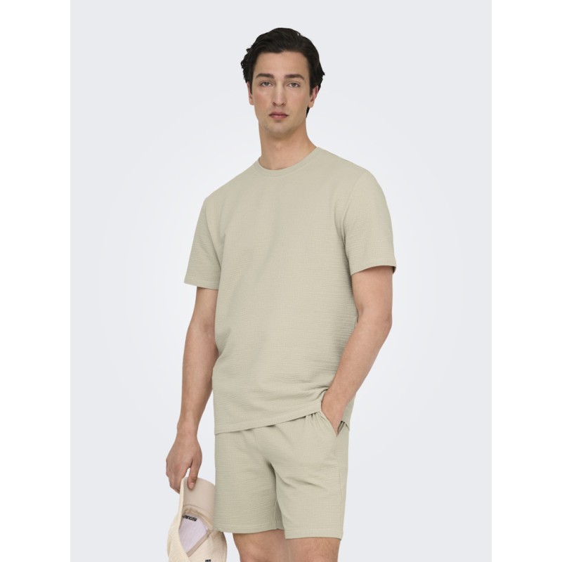 ONLY & SONS Kian Seersucker T-shirt - Silver Linning