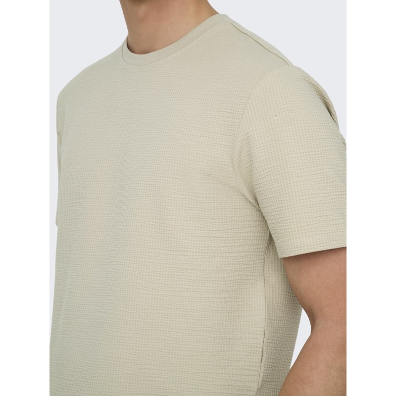 ONLY & SONS Kian Seersucker T-shirt - Silver Linning