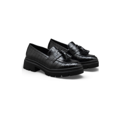 Italia Tassel Loafers Med Krokodille Effekt - Sort