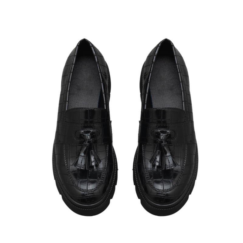 Italia Tassel Loafers Med Krokodille Effekt - Sort