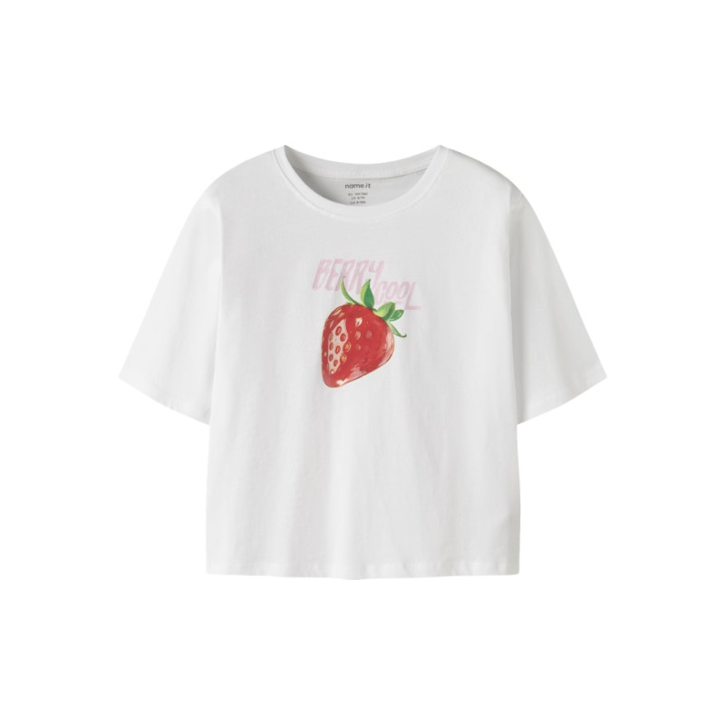 NAME IT Kids Farinaz Kortærmet Kort Top - Bright White / Strawberry