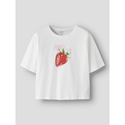 NAME IT Kids Farinaz Kortærmet Kort Top - Bright White / Strawberry