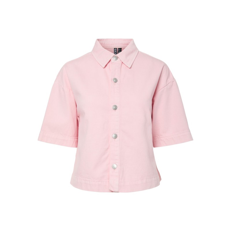 PIECES Sky kortærmet denim skjorte - Roseate Spoonbill