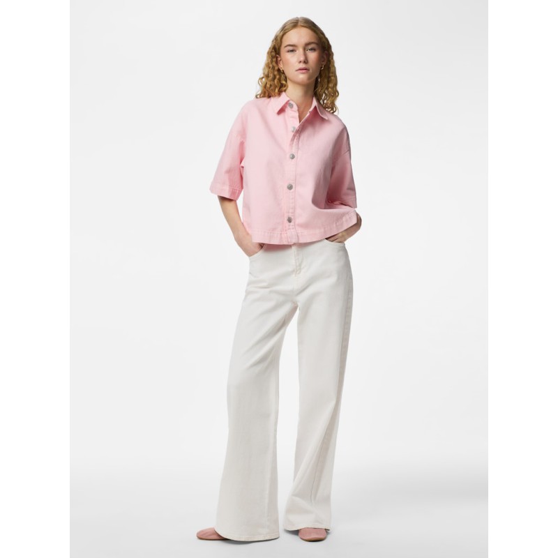 PIECES Sky kortærmet denim skjorte - Roseate Spoonbill