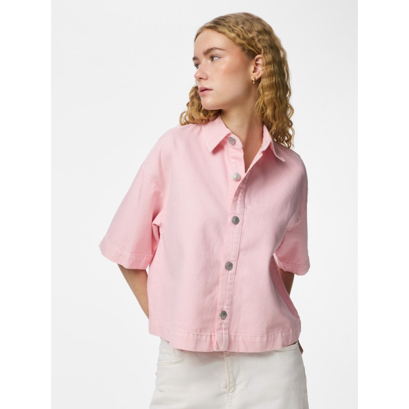 PIECES Sky kortærmet denim skjorte - Roseate Spoonbill