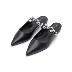 ITALIA Flade Spidse Mules  M. Dekorativ Rem - Sort