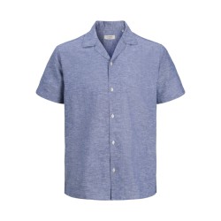 JJ REBEL Moss Sunny kortærmet hør skjorte - Faded Denim