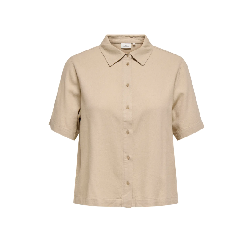 ONLY CARMAKOMA Goa kortærmet hør skjorte - Oxford Tan