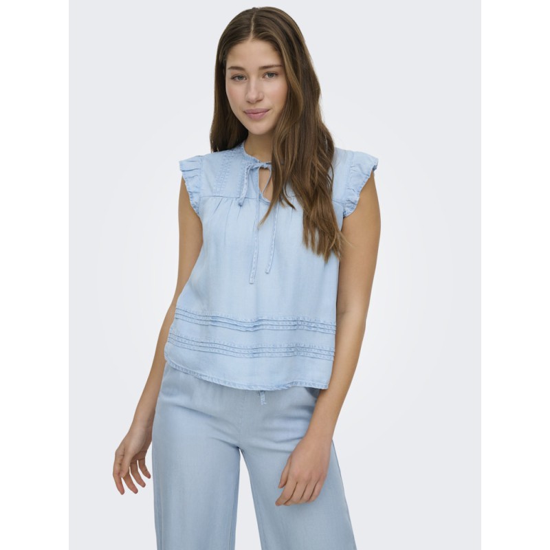 ONLY Charis Life kortærmet top - Light Blue Denim