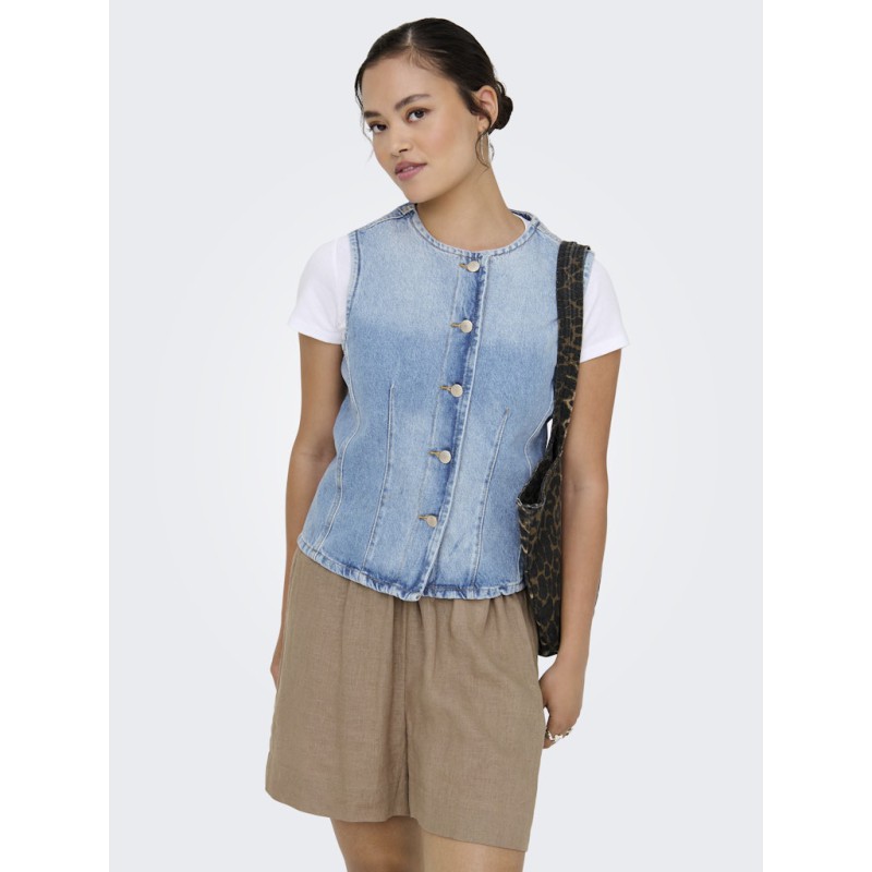 ONLY Aya kortærmet denim vest - Light Blue Denim