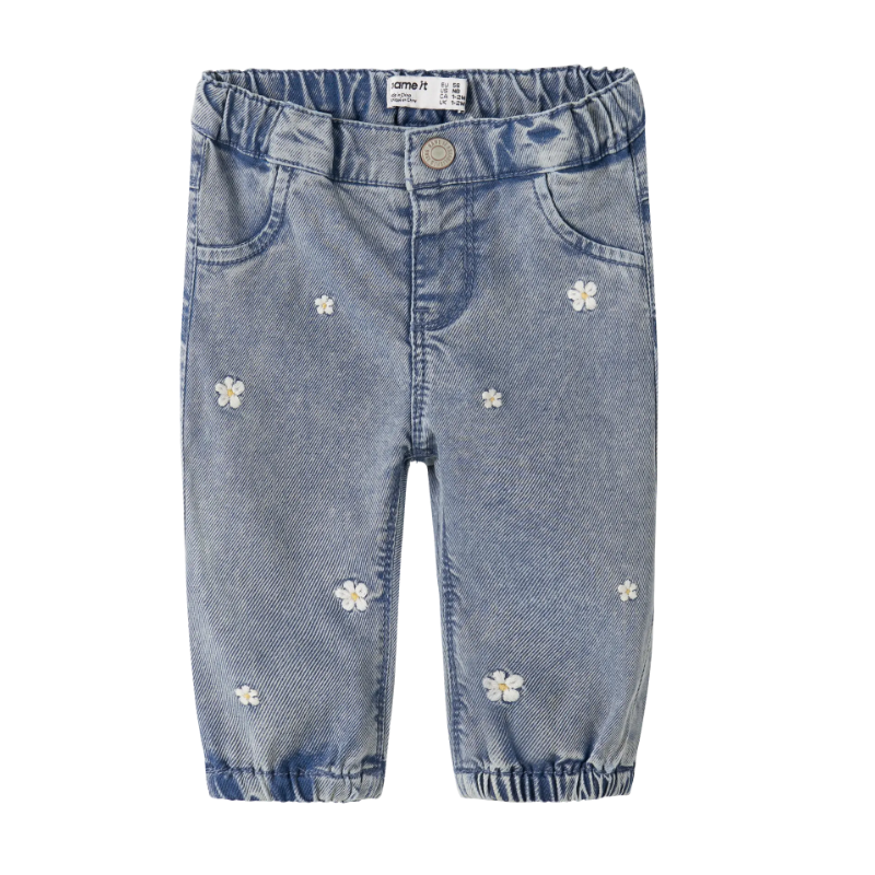 NAME IT BABY Rose Broderede Jeans 5321 - Light Blue Denim / Flower