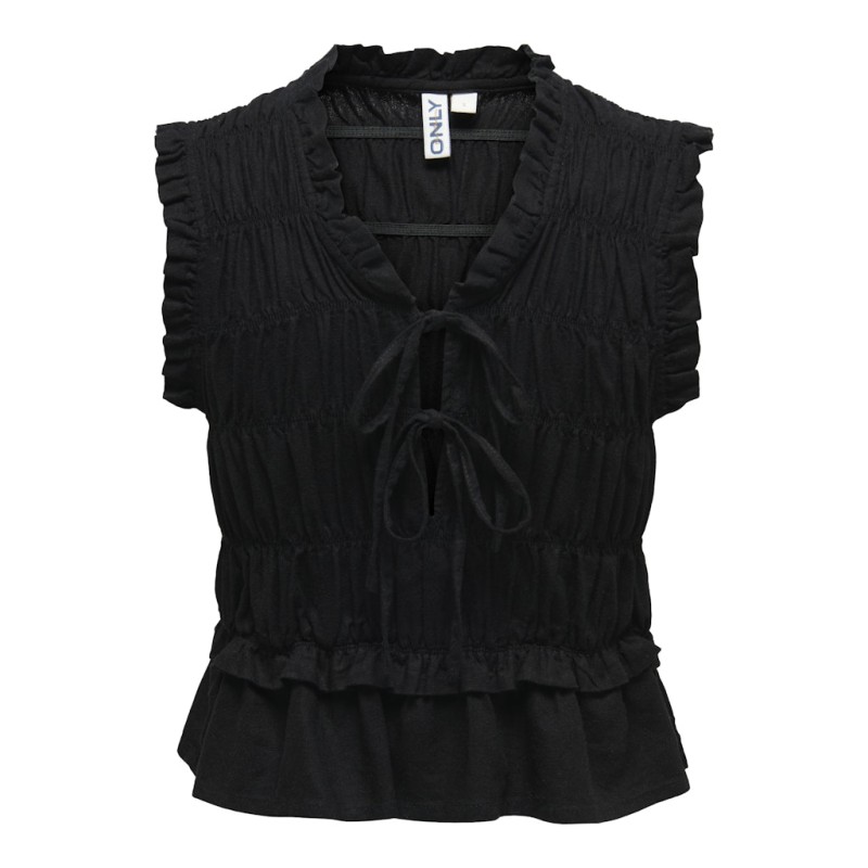 ONLY Goa kortærmet hør top - Black