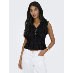 ONLY Goa kortærmet hør top - Black