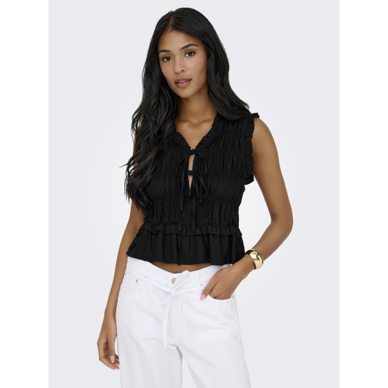 ONLY Goa kortærmet hør top - Black