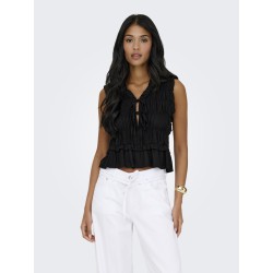 ONLY Goa kortærmet hør top - Black