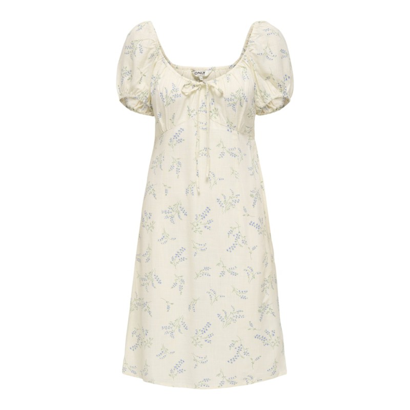 ONLY Lyrida kortærmet hør kjole - Bright White