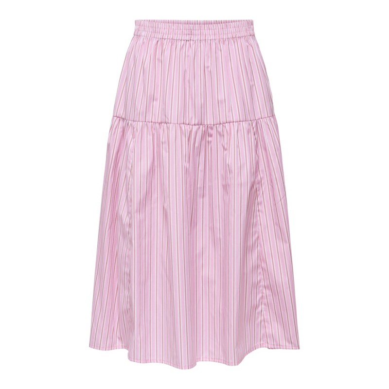 ONLY Loris Stribede midi nederdel - Lilac Sachet