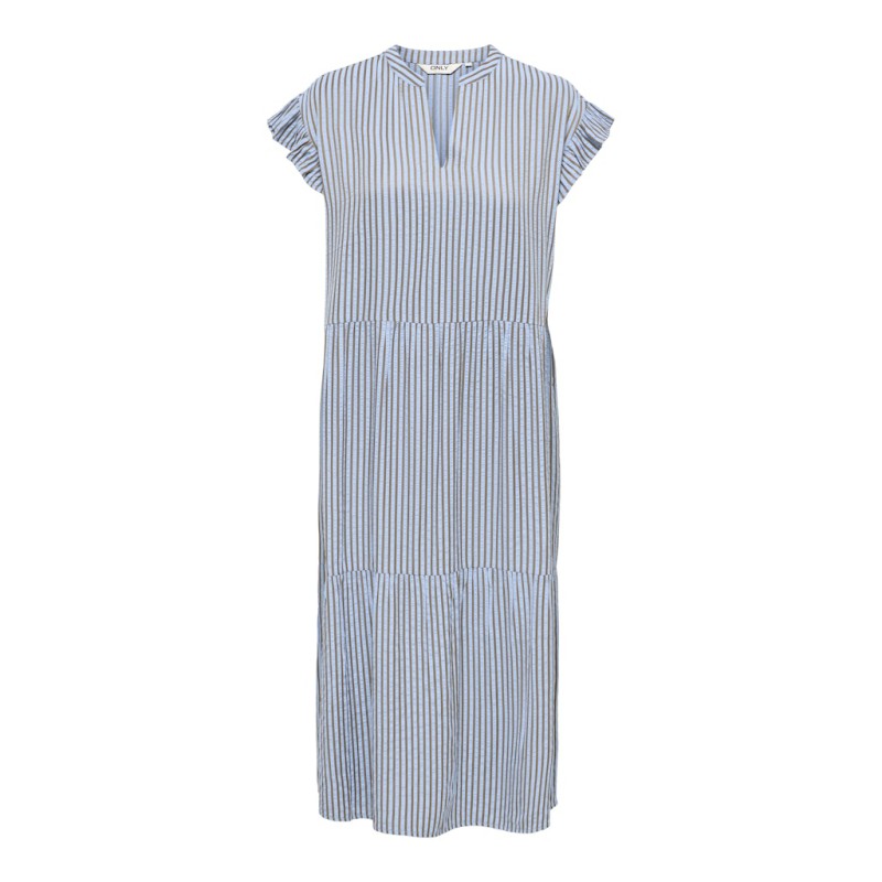 ONLY Bari Stribet kortærmet Midi kjole - Soft Chambray