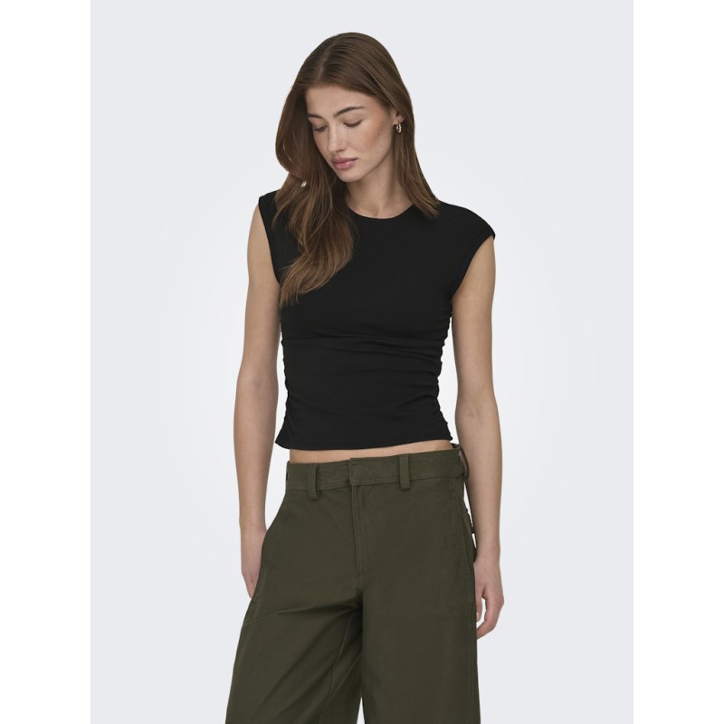 ONLY Mira kortærmet Ruching top - Black