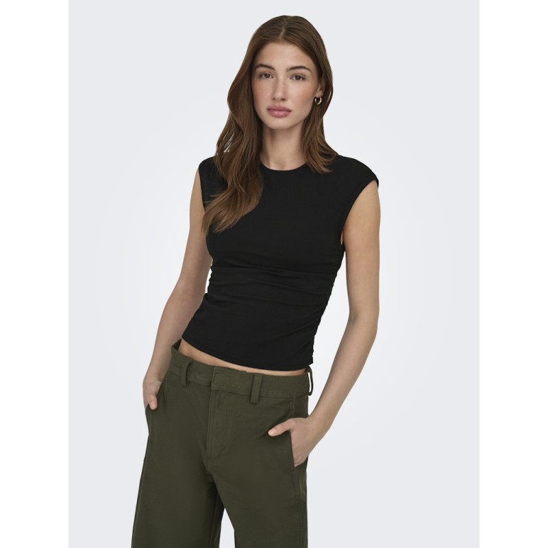 ONLY Mira kortærmet Ruching top - Black