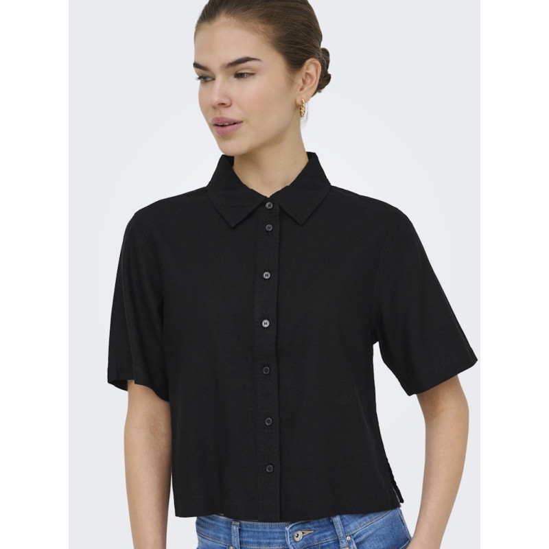 ONLY Goa kortærmet hør skjorte - Black