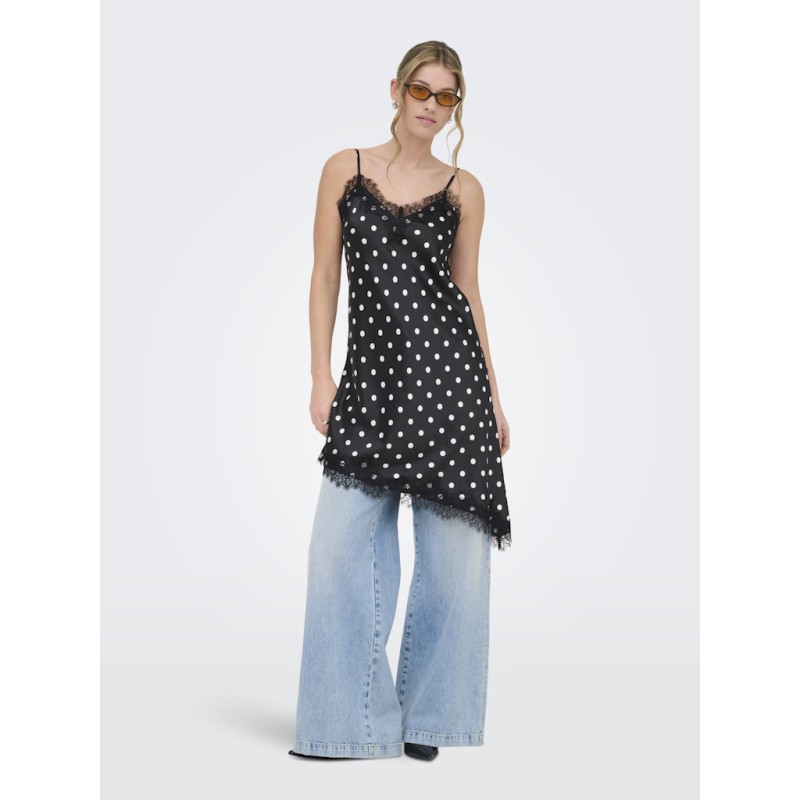 ONLY Bella Strop Satin blonde kjole - Black w. dot