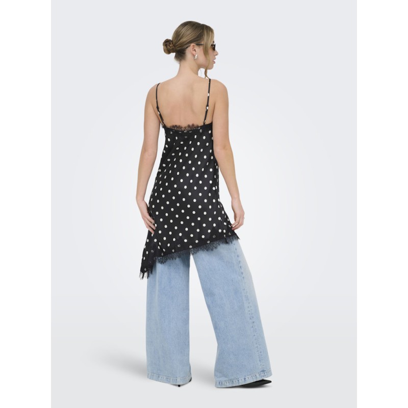 ONLY Bella Strop Satin blonde kjole - Black w. dot