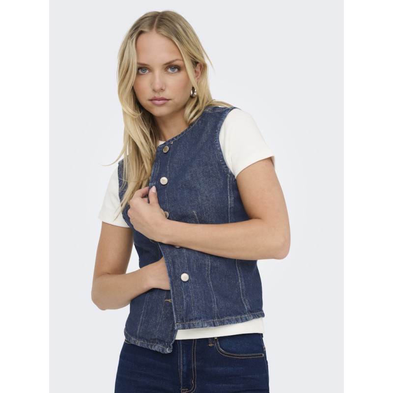 ONLY Aya kortærmet denim vest - Dark Blue Denim