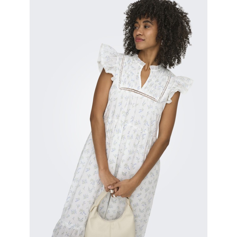 ONLY Tea-Idris Kortærmet Flæse Kjole - Cloud Dancer / Wild Bundles