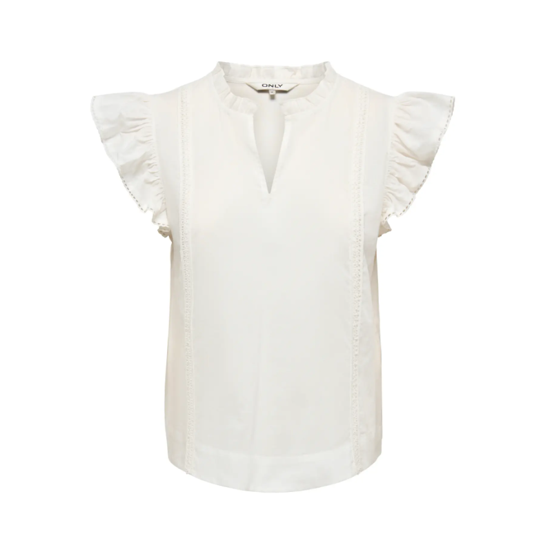 ONLY Tea-Idris Kortærmet Flæse Top - Cloud Dancer