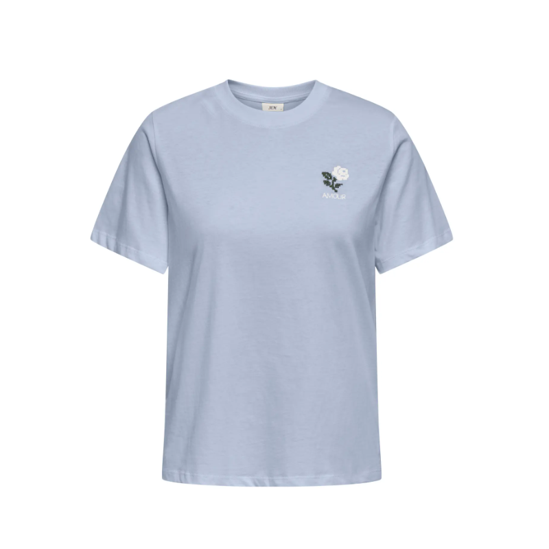 JDY Pisa Kortærmet Broderi T-shirt - Soft Chambray