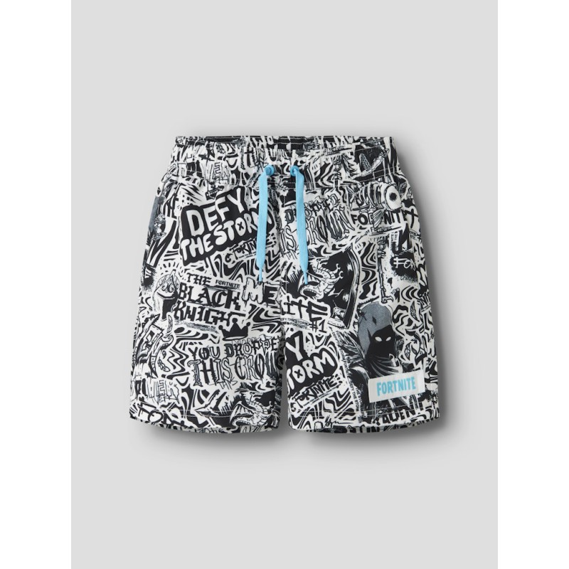 NAME IT Kids Marki Fortnite Badeshorts - Bright White