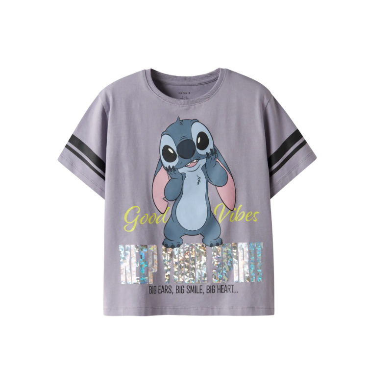 NAME IT Kids Stitch S/S T-shirt - Lavender Gray