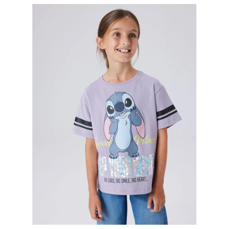 NAME IT Kids Stitch S/S T-shirt - Lavender Gray